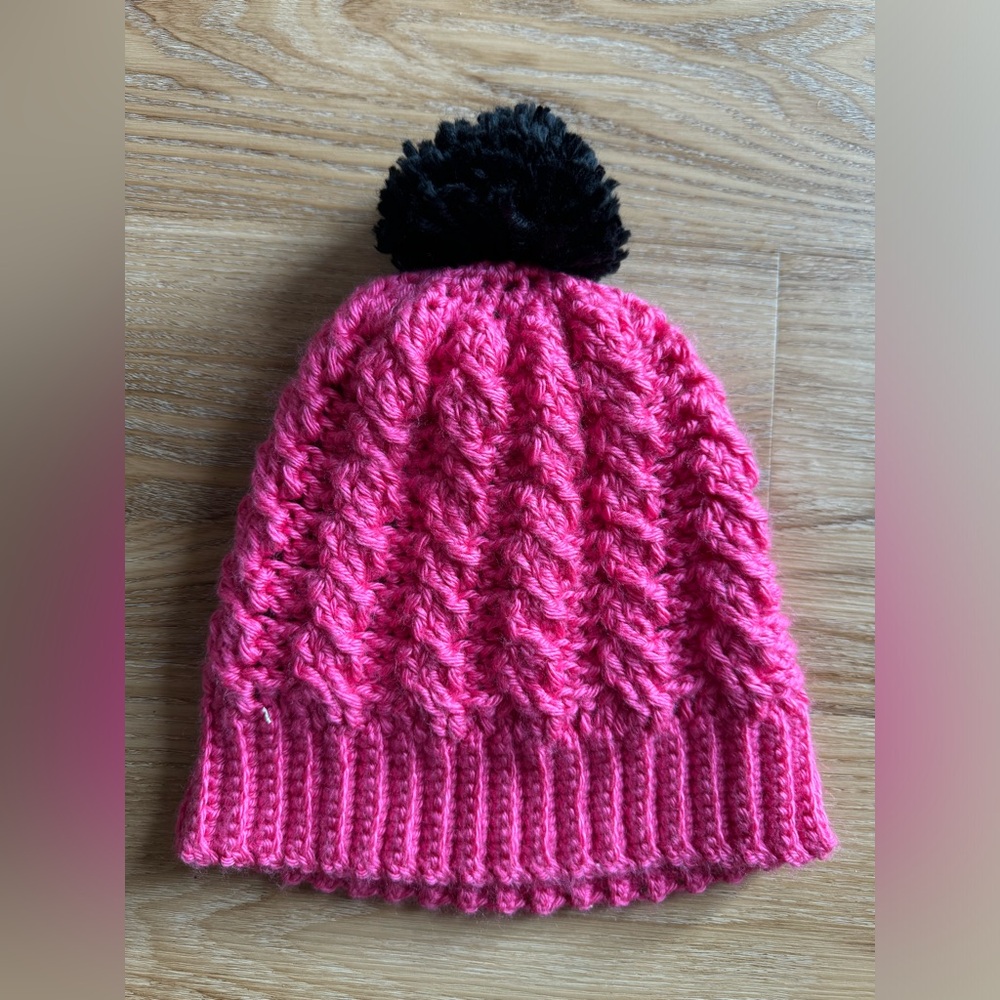 New Pink Knit Beanie with Black Pom